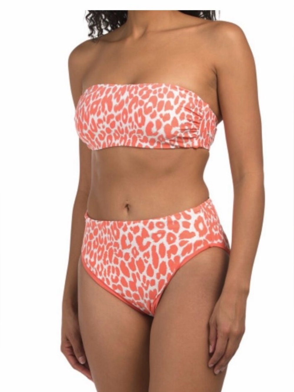 Carmen Marc Valvo Coral and White Animal-Print Bandeau Bikini